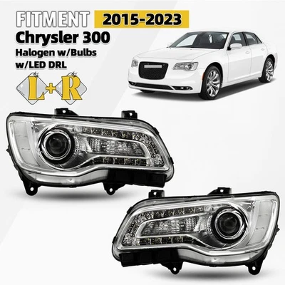 For 2015-2023 Chrysler 300 Chrome Halogen Headlight w/ LED DRL Projector Pair Foto 1 de 4
