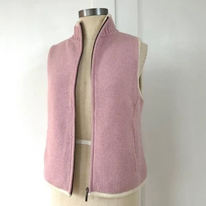 NWT Vintage LL Bean Pink Knit Sherpa Lined Zip Vest Womens XS Lambs Wool - Picture 1 of 9