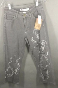 Disney Store Womens Gauchos Pants Dark Grey Denim Tinkerbell Mickey Alice Size 8 - Picture 1 of 12