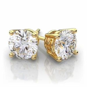 Süße Ohrstecker 2 kt simulierter Moissanit Unisex 14 Karat Gelbgold über Silber - Bild 1 von 1