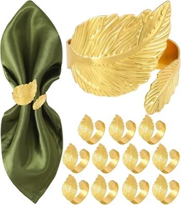 Napkin Rings, Gold Napkin Rings Set of 12, Shiny Metal Leaf Napkin Rings, Modern - Picture 1 of 7