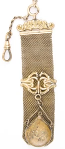 C1890s Gold Filled Civil War Vet Watch Fob US Engraved Canteen Metal Mesh T Bar - Picture 1 of 15