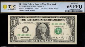 2006 $1 FRN B66066066L RADAR P.C.G.S #65PPQ - Picture 1 of 3