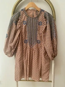 Anthropologie Embroidered Multicolor Boho Lined Pockets Tunic Mini Dress Size S - Picture 1 of 11