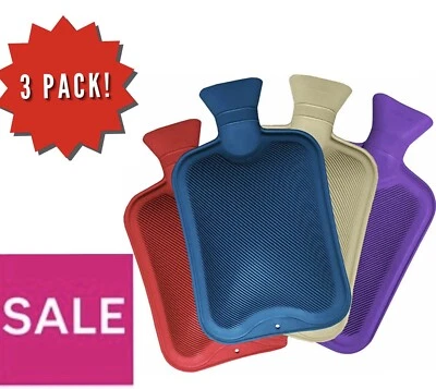 3 X 2L Hot Water Bottle Natural Rubber Warmer Large Pain Relief Heat Heavy Duty - Image 1 of 3