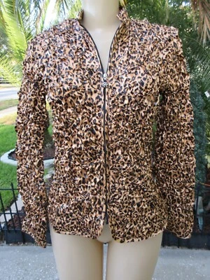 Adressing Woman Animal Print Sequin Jacket Brown Black Zip Stretch M NWT - Image 1 of 4