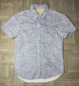 Lucky Brand California Men's Classic Fit Sz Small Pearl Snap Linen - Blue - Picture 1 of 16
