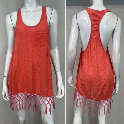 UNDERCOVER Costume da bagno Victoria's Secret XS corallo copri frange cotone garza tunica canotta