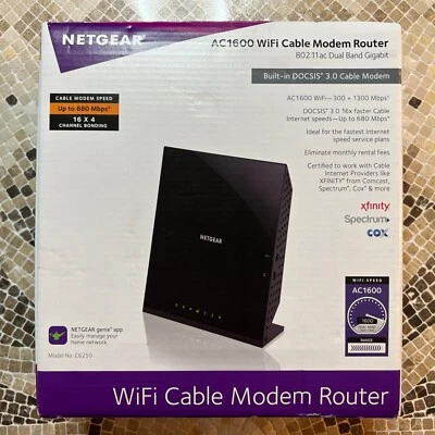 NETGEAR AC1600 WiFi Cable Modem Router C6250, Open Box - Image 1 of 4