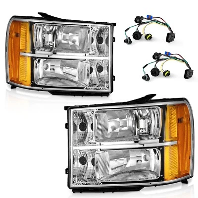 WEELMOTO For 2007-2013 GMC Sierra 1500 2500HD 3500HD Chrome Headlights Pair L+R Foto 1 de 4