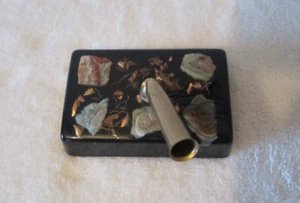 Lucite Black With Copper & Abalone Fountain Pen Holder 4 Inches Long - Picture 1 of 4