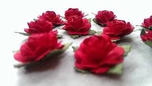 10 Single Roses-Mulberry Paper/Handmade/embellishment/craft/cardmaking/DR01RD - Picture 1 of 7