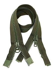 Double End Olive Green Long Zip Chunky 8mm Teeth Zip Opens Both Ends 60cm-75cms
