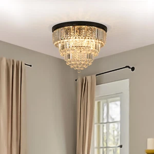 20x14 Inch Black Luxury Crystal Chandelier Modern Ceiling Pendant Light Fixtures - Picture 1 of 9
