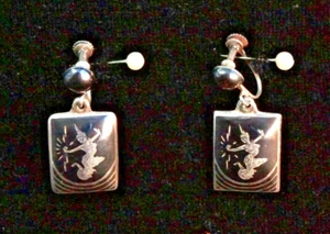 Par de PENDIENTES SIAM Nielloware ESMALTE Esterlina Del Rubio Joyería Patrimonial #B - Imagen 1 de 3
