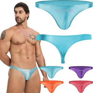 AMORESY Men's Low Waist Swimwear Briefs Shiny Thong Underwear Stretch Underpants - Picture 1 of 43