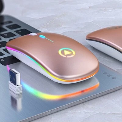 2.4GHz Wireless Optical Mouse USB Rechargeable RGB Cordless Mice For PC Laptop - Image 1 of 4