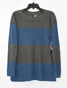 Vince Camuto Women's Button Shoulder Stripe Sweater, Blue, Size S, $79, NwT - Picture 1 of 9