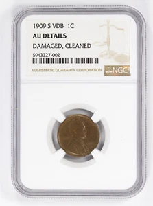 1909-S VDB 1C Lincoln Wheat Cent NGC AU Details Cleaned - Picture 1 of 4
