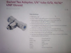 Paquete de 10 adaptadores giratorios Norgren M24670410 tubo de 1/4" O/D, rosca UNF de 10/32" - Imagen 1 de 3