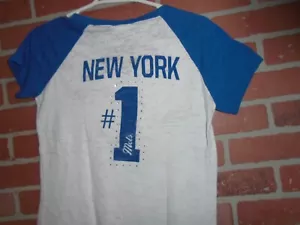 NEW YORK METS #1 TEEN GIRLS VNECK TSHIRT SIZE 20 - Picture 1 of 4