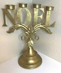 Vintage 14" 'NOEL" Gold Metal 4 Candle Holder Centerpiece - Votive – Tealights - Picture 1 of 5