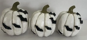 Halloween Resin Pumpkins White With Bats Lot Of 3 6” X 5” - Picture 1 of 2