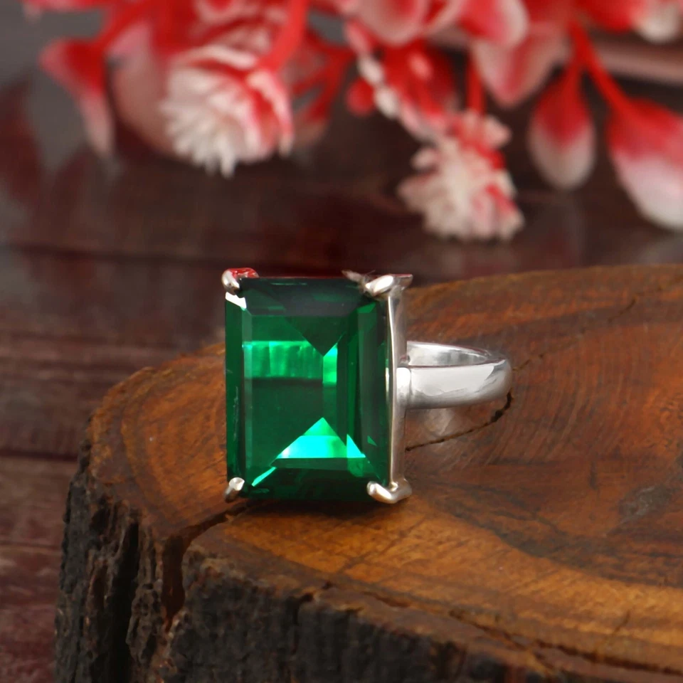 Green Emerald Quartz Ring ,925 Solid Sterling Ring, Gemstone Silver Ring, - Image 1 of 3