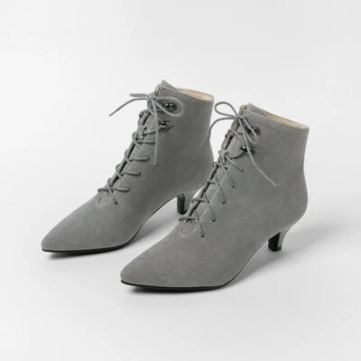 Сексуальные женщины котенок каблук острый носок шнурует вверх британский ботильоны повседневный вечеринки D - Изображение 1 из 4