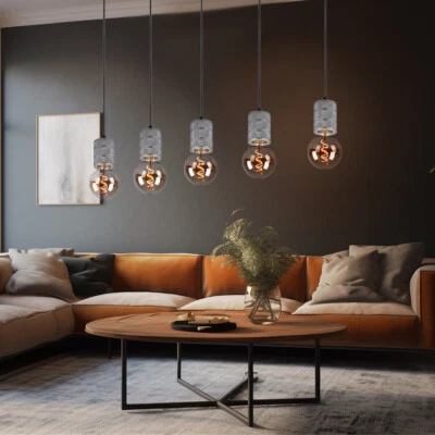 Lampada a Sospensione da Cucina Luce Sala Pranzo Argento Antico 5 Fiamma - Immagine 1 di 4