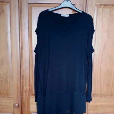 Label Lab Black Cold Shoulder Long Sleeve Tunich Top with Chiffon Band Size 14 - Image 1 of 3