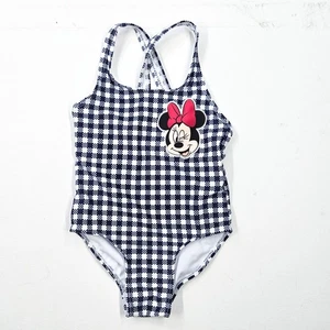 Disney Minnie Mouse Mädchen 2t blau weiß kariert Badeanzug Strand Einteiler Baden - Bild 1 von 4