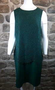 Marks And Spencer Dress 14 Green Lace Overlay Knee Length Sleeveless Party Work  - Picture 1 of 9