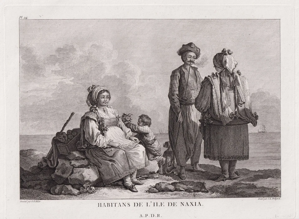 Naxos island Insel Greece Griechenland Trachten costumes Kupferstich engraving - Bild 1 von 1