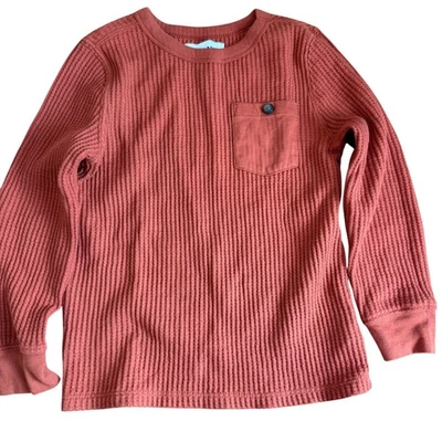 Old Navy Waffle Knit Pocket Long Sleeve Shirt Elbow Patches Rust 5T - Image 1 of 4