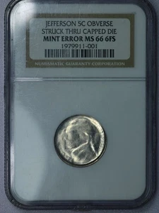 Jefferson Nickel US Mint Error Struck Thru Die Cap NGC MS66FS - Picture 1 of 2