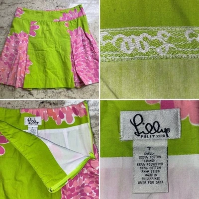 Lilly Pulitzer Girls Pink Green Pleated Skirt EUC sz 7 - Image 1 of 4