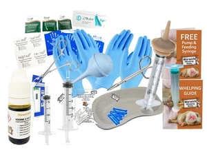 BEST VALUE Dog Whelping Kit Clamps Mucus, Breast Pump, Nipple Feeding Syringe - Picture 1 of 13