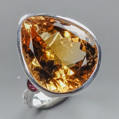 Anillo de cuarzo citrino natural hecho a mano de 24 quilates de plata de ley 925 talla 8/R437109 Foto 1 de 4