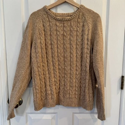 Lands’ End Drifter Classic Cable Knit Sweater Women’s XL 18 Tan Cotton Pullover - Image 1 of 4