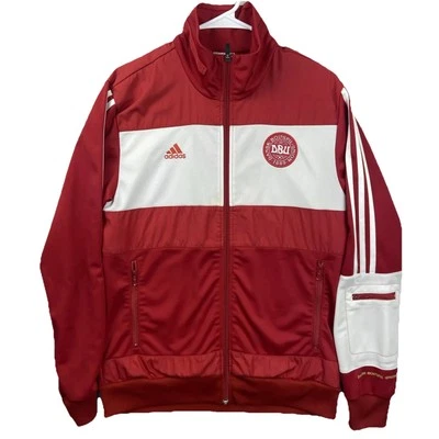Jaqueta Adidas Masculina Vintage Média Dinamarca DBU Futebol Futbol Listrada Amostra Pista - Imagem 1 de 4
