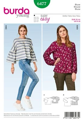BURDA 6477 MISSES BLOUSES Sewing Pattern Sizes 10 - 20 Skill: Super Easy - Image 1 of 4
