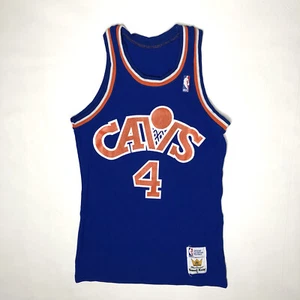 Vintage Cleveland Cavaliers #4 (Ron Harper) Blue Sand-Knit Basketball Jersey S - Picture 1 of 7