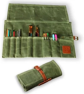 Compact Waxed Canvas Paint Brush Holder - Portable Art Bag for Painting &Drawing - Picture 1 of 9