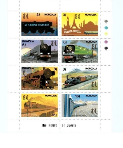 Mongolia Trains On Stamps - Sheet of 8 Train Stamps - MNH Cover