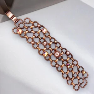 Lia Sophia Copper Cuff Bracelet Crystals Rhinestones Boho Statement Vintage - Picture 1 of 10
