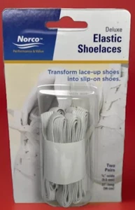 2 Pair of Norco White Elastic Shoelaces 37” x 3/8” Transform Laceups to Slip Ons - Picture 1 of 4