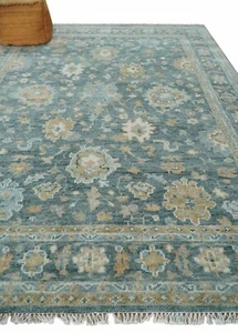 HandKnotted Antique 8X10 Teal and Silver traditional Oushak wool rug-DD/NCP2977 - Picture 1 of 11