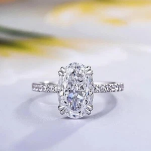 4Ct Oval Cut VVS1 Diamond Solitaire Engagement Ring 14K White Gold Over Size J-T - Picture 1 of 6