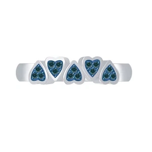 Valentine Natural Blue Diamond 14K White Gold Plated 925 Heart Shape Band Ring - Picture 1 of 5